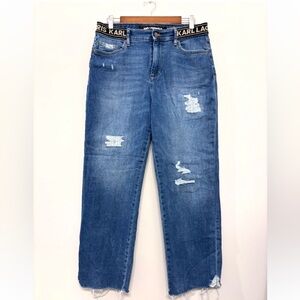 Karl Lagerfeld Paris Cannes Straight Jeans High Rise Distressed Patches Women 10